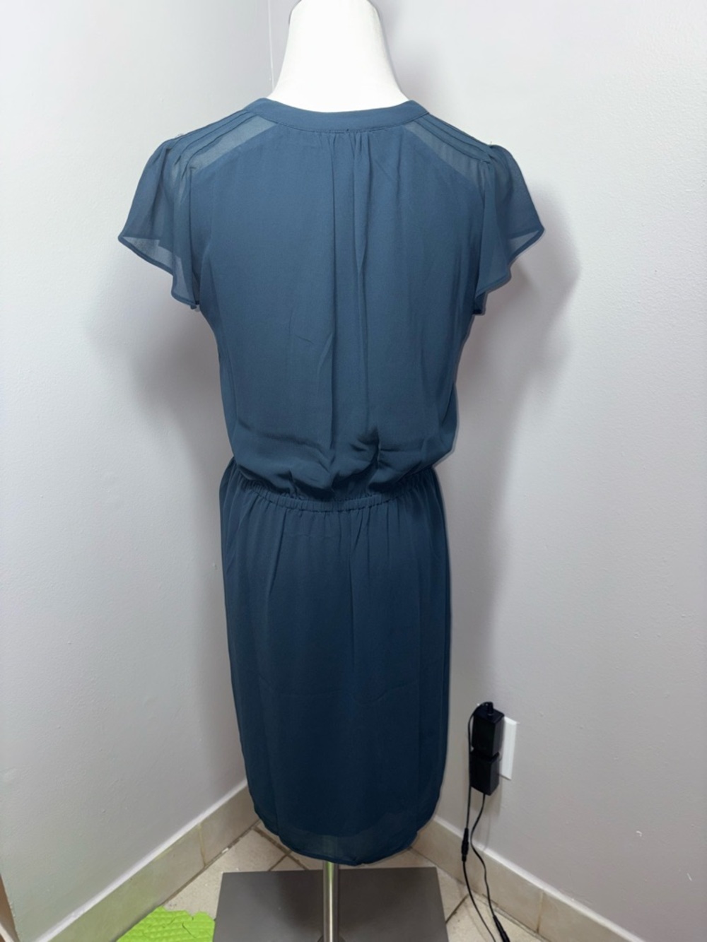 H&M Dark Teal Chiffon Dress Pin-Tuck Pleats Minimalist Dark Academia Size Small - Picture 15 of 16